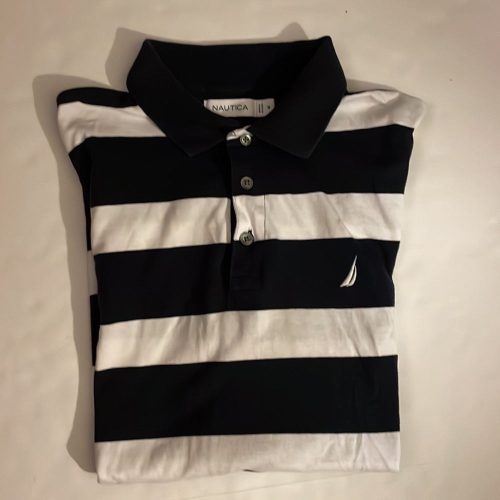 Náutica striped print (blue / white) polo shirt. Size M. Short sleeves, used - Picture 14 of 15